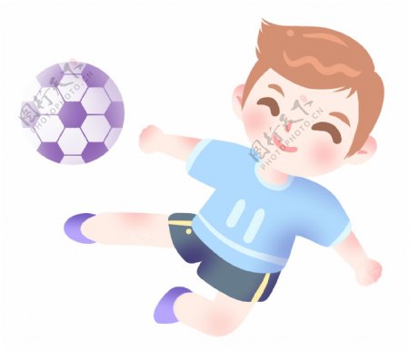 踢足球跳跃的小男孩插画