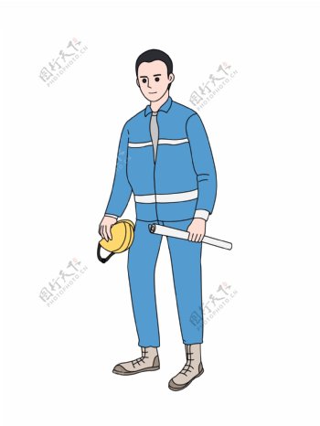 蓝衣服黄帽子的工人插画PNG图片