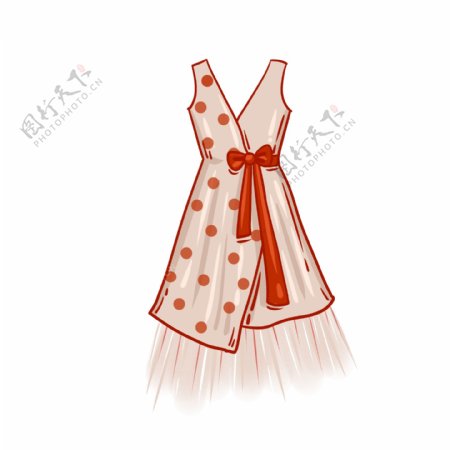 卡通可爱免抠矢量夏季服装红色波点网纱连衣裙