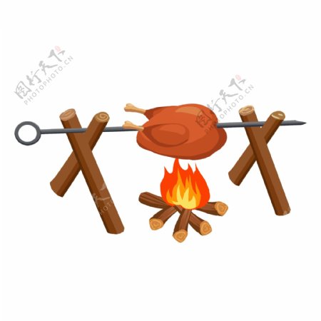 烧烤鸡肉火烤手绘食物晚餐美食
