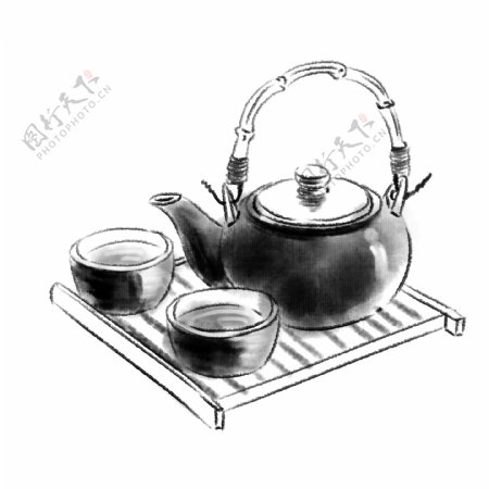 水墨茶盘黑色茶具