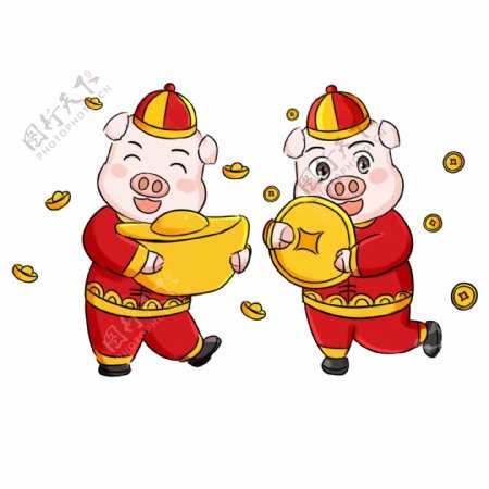 2019猪年新年祝福系列卡通手绘Q版发财啦