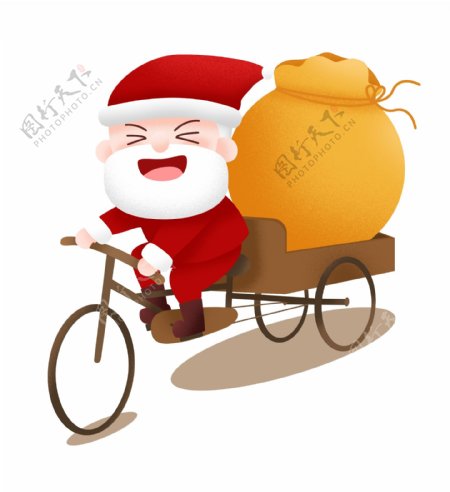 圣诞节圣诞圣诞夜圣诞老人礼物骑车红色卡通免扣png