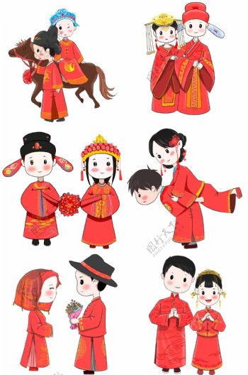 中式结婚典礼手绘插画