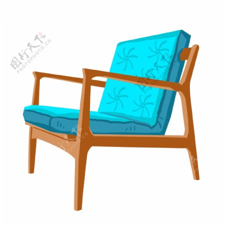蓝色木头靠垫小椅子