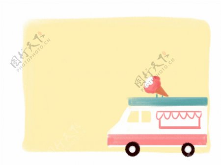 卡通手绘冰淇淋车边框插画