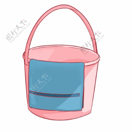 手绘清洁工具粉色水桶插画
