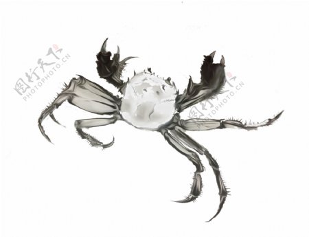 螃蟹中国水墨卡通