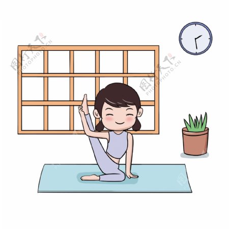 清新风早安世界瑜伽健身健活手绘插画