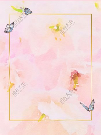 全原创水彩质感清新鲜花蝴蝶边框背景