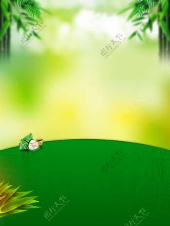 清新风手绘绿色端午节插画背景