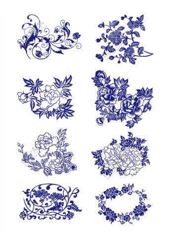 手绘装饰纹理蓝色青花瓷花纹