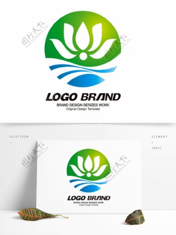 矢量创意蓝绿荷花公司标志LOGO设计