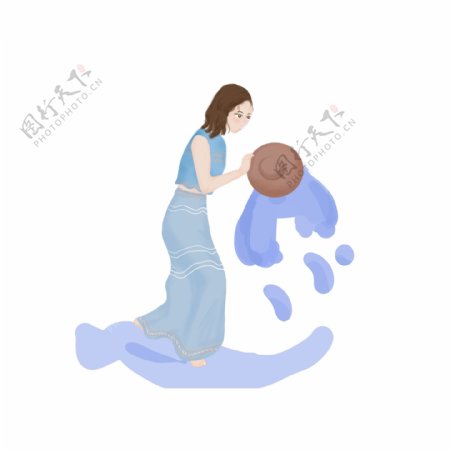 泼水节泼水的女孩手绘人物设计