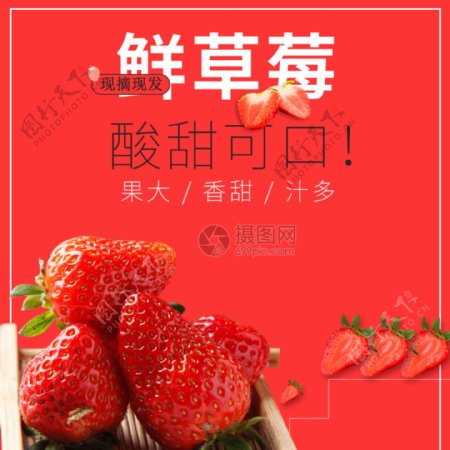 新鲜草莓水果促销淘宝主图