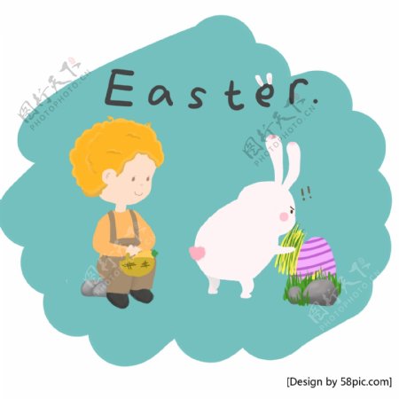 复活节兔子男孩彩蛋卡通手绘风元素