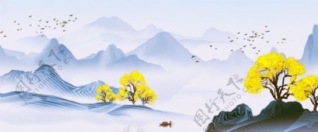 新中式大气水墨风格山水装饰画