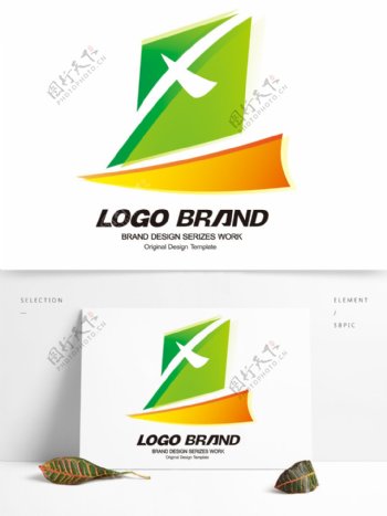 简约现代黄绿飞鸟字母X标志公司LOGO