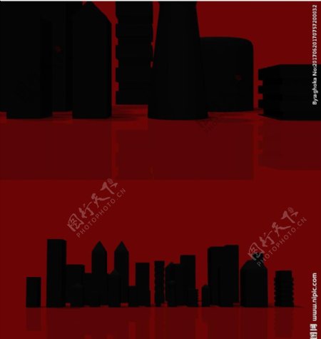 红背景黑色图案城市崛起片头开场