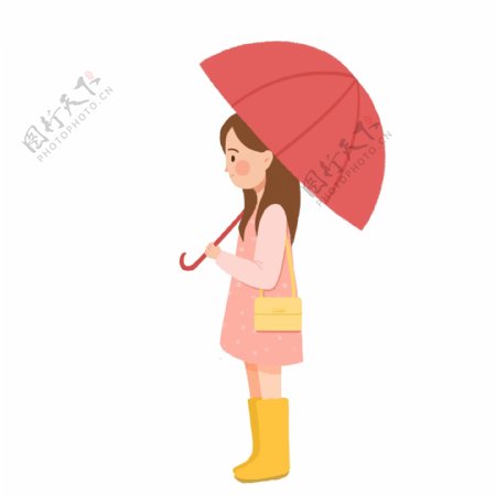清新可爱穿着雨鞋撑着雨伞的女孩子