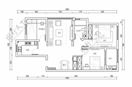 三居室户型CAD方案