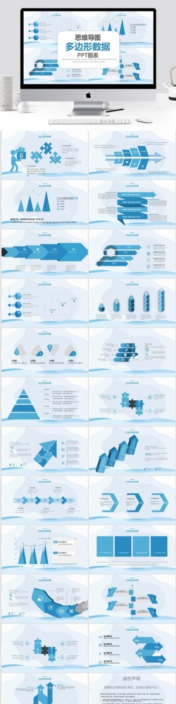 35原创思维导图多边形数据PPT图表