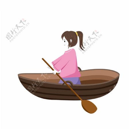 卡通可爱划船的女孩子