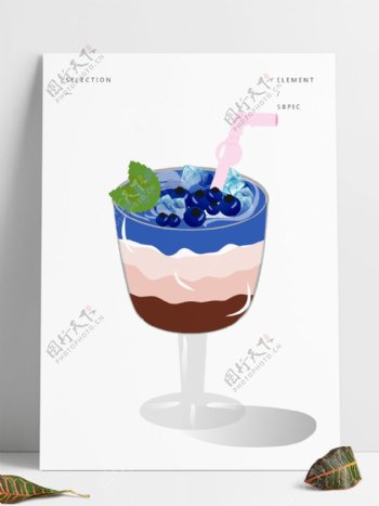 手绘蓝莓巧克力吊脚杯矢量图