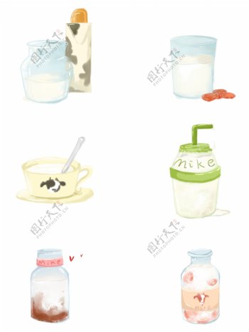 手绘杯装牛奶套图卡通可爱小清新可商用