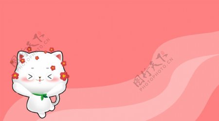 唯美手绘粉色可爱小猫插画背景
