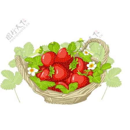 清新草莓果篮装饰元素
