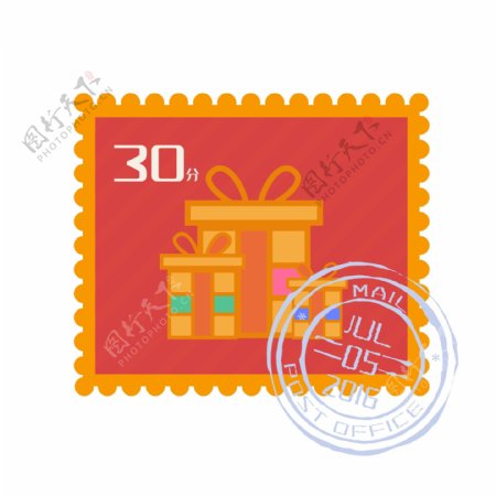 红色礼盒装饰邮票