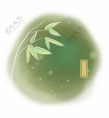 绿色圆形竹叶墨迹标题框