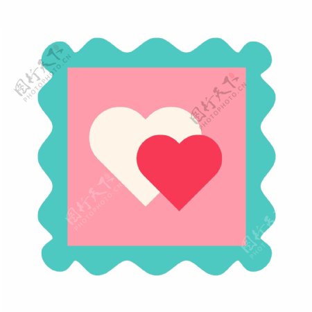 粉色扁平情人节爱心邮票图标