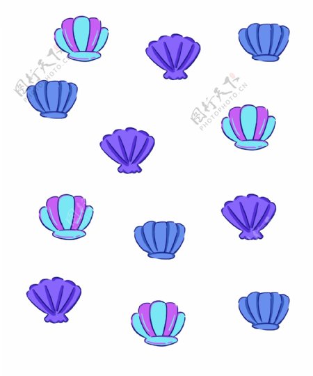 夏日海洋贝壳组合蓝紫色底纹卡通免扣PNG