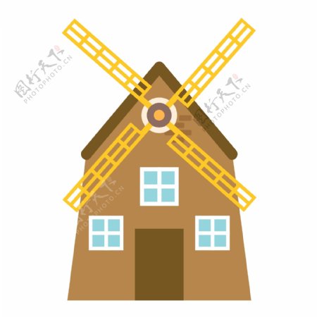 棕色的风车建筑插画