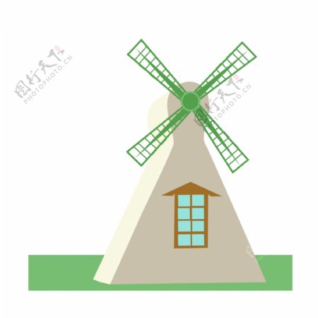 绿色的农场风车插画