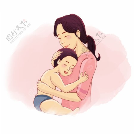 母亲抱婴儿亲切抚摸
