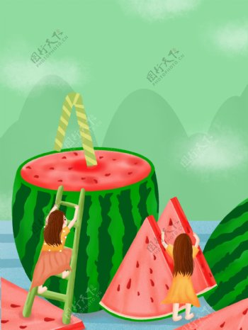 夏季西瓜饮料背景素材