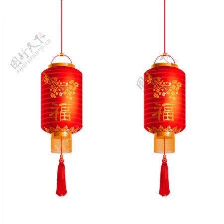 红色创意传统灯笼元素