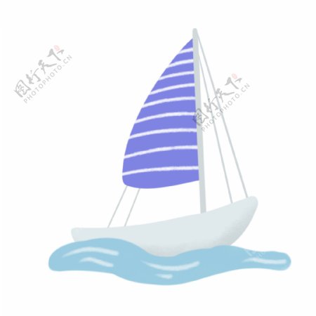 海上白色蓝帆小帆船
