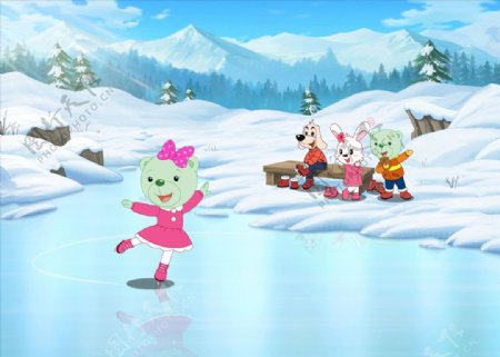 冰上芭蕾小狗小猫溜冰漫画动画插