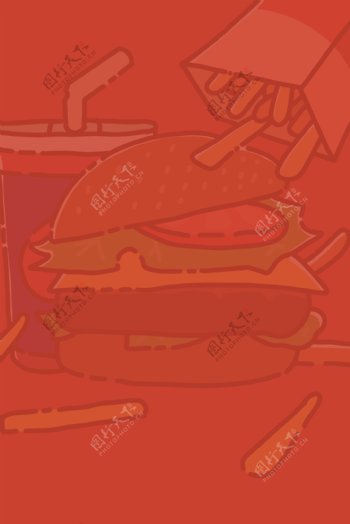 汉堡薯条红色卡通背景