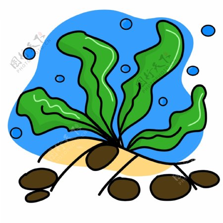 手绘卡通海底植物海草