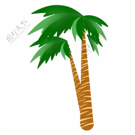 手绘绿色椰子树卡通透明素材