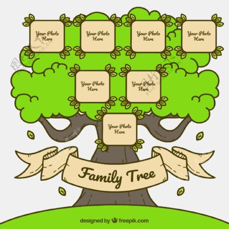 创意彩绘绿色家族树