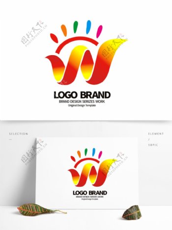 创意红黄飘带W字母公司LOGO标志设计