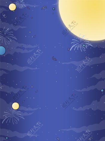 唯美蓝色手绘夜晚月亮背景