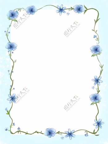 蓝色水彩花朵边框背景