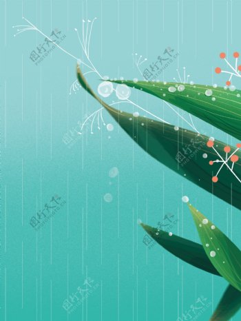 白露节气绿叶水滴背景设计
